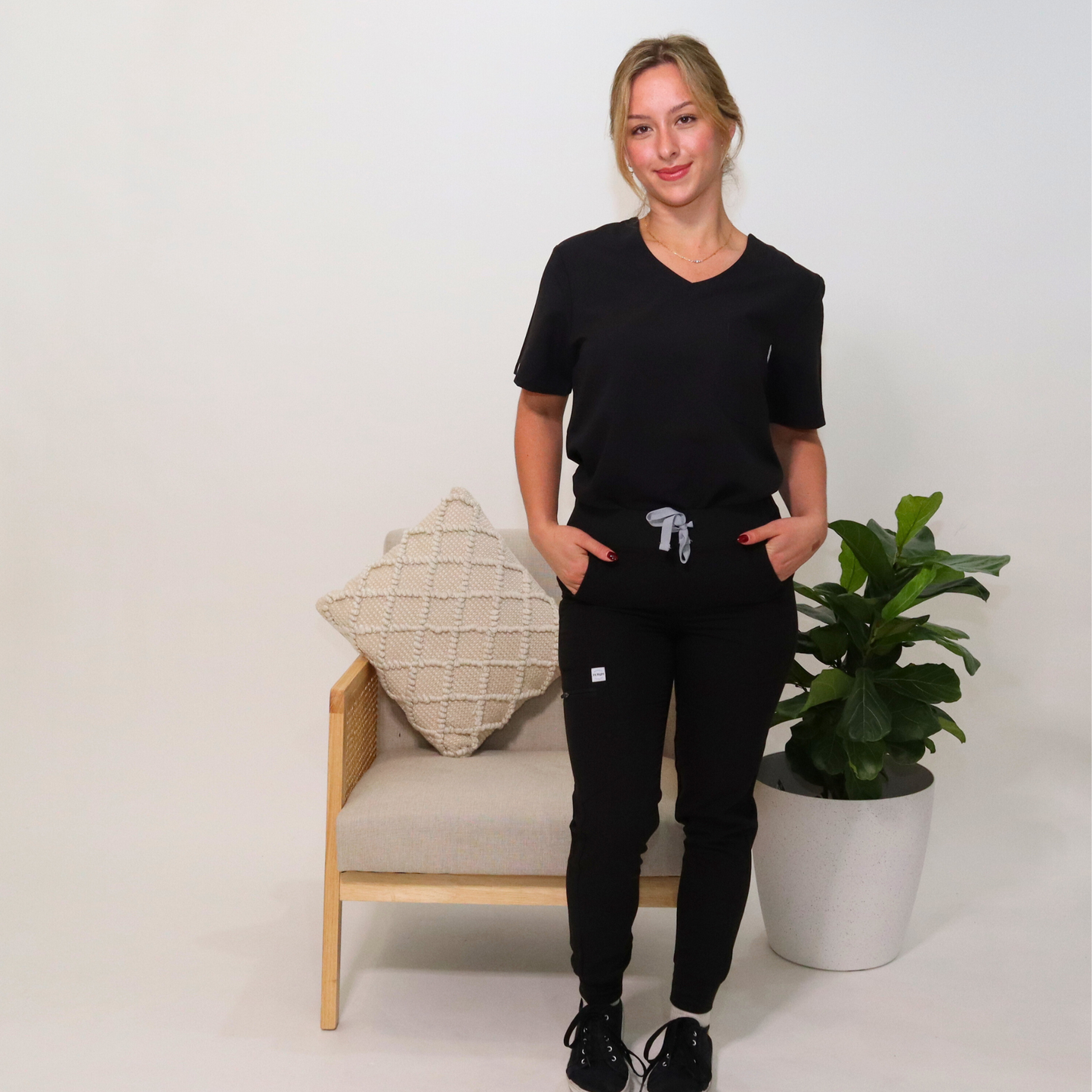 Women's Essential Black Medical Scrub Top
