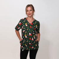 Green Santa Cotton Christmas Scrub Top