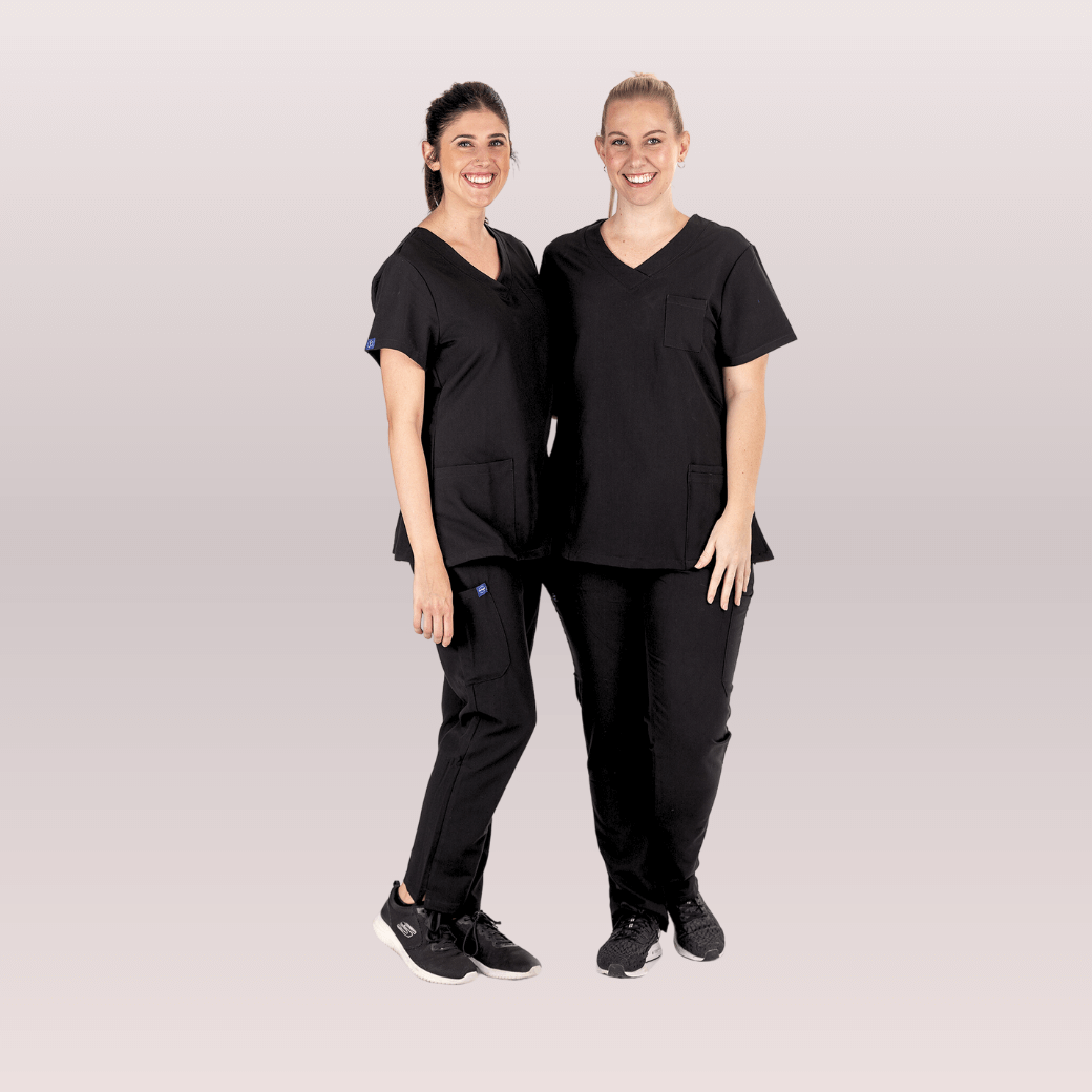 Nurses wearing Black Scrub Pants from Fit Right Medical Scrubs