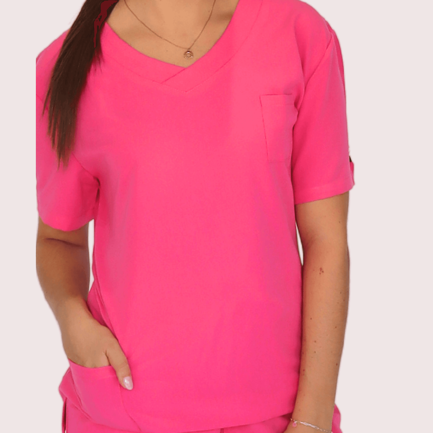 Fit Right Medical Scrubs_Comfort Fit Medical Scrub Top_Hot Pink4