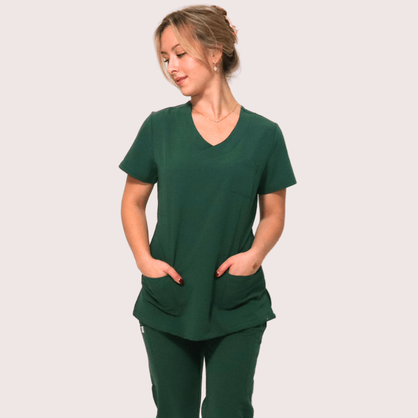 Fit Right Medical Scrubs_Comfort Fit Medical Scrub Top_Hunter Green4