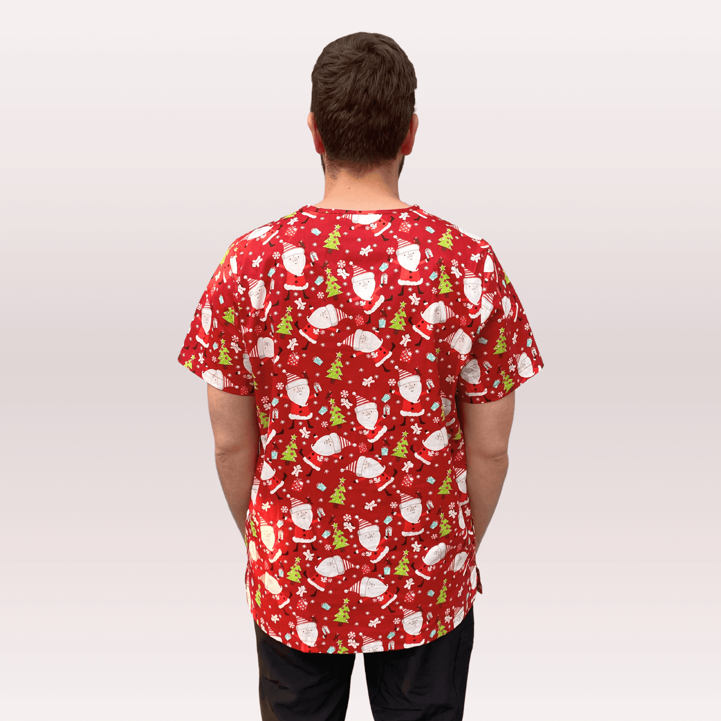Men's Red Santa Cotton Christmas Scrub Top