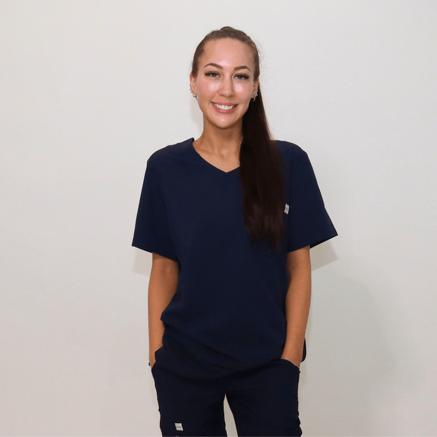 Women's Essential Navy Medical Scrub Top