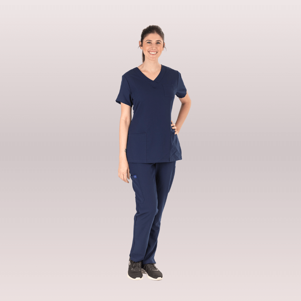 Nurses wearing Navy Scrub Pants from Fit Right Medical Scrubs