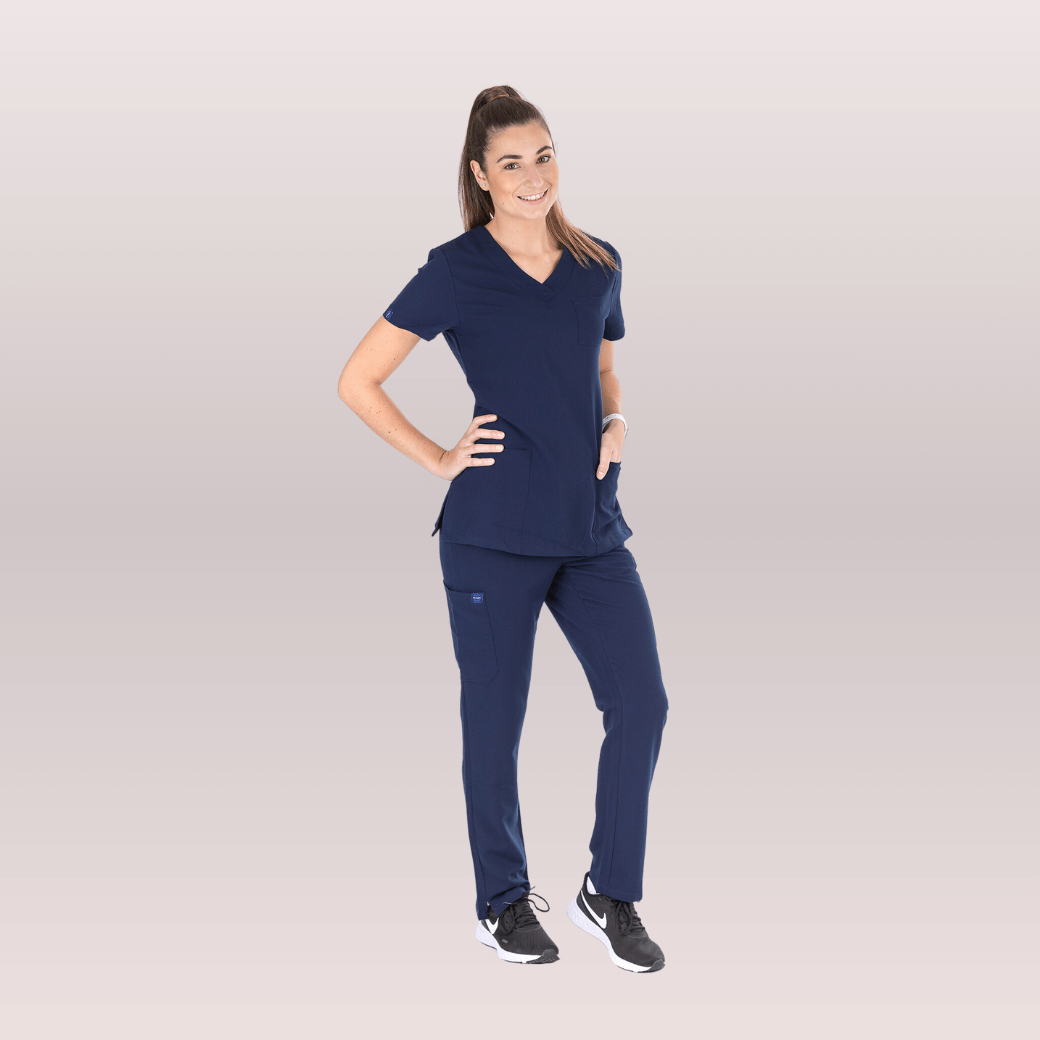 Nurses wearing Navy Scrub Pants from Fit Right Medical Scrubs