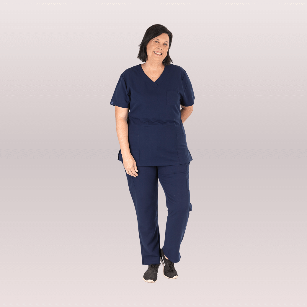 Nurses wearing Navy Scrub Pants from Fit Right Medical Scrubs