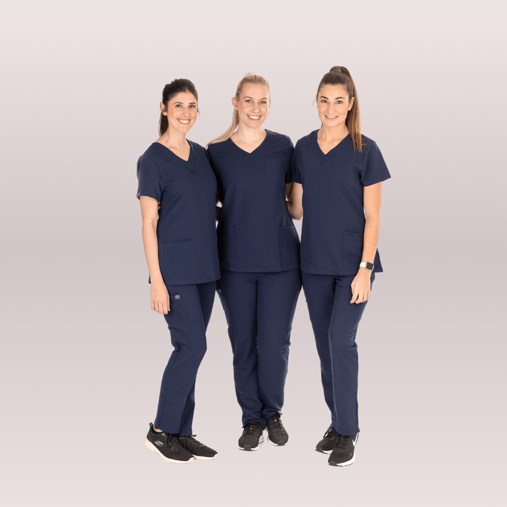 Nurses wearing Navy Scrub Pants from Fit Right Medical Scrubs