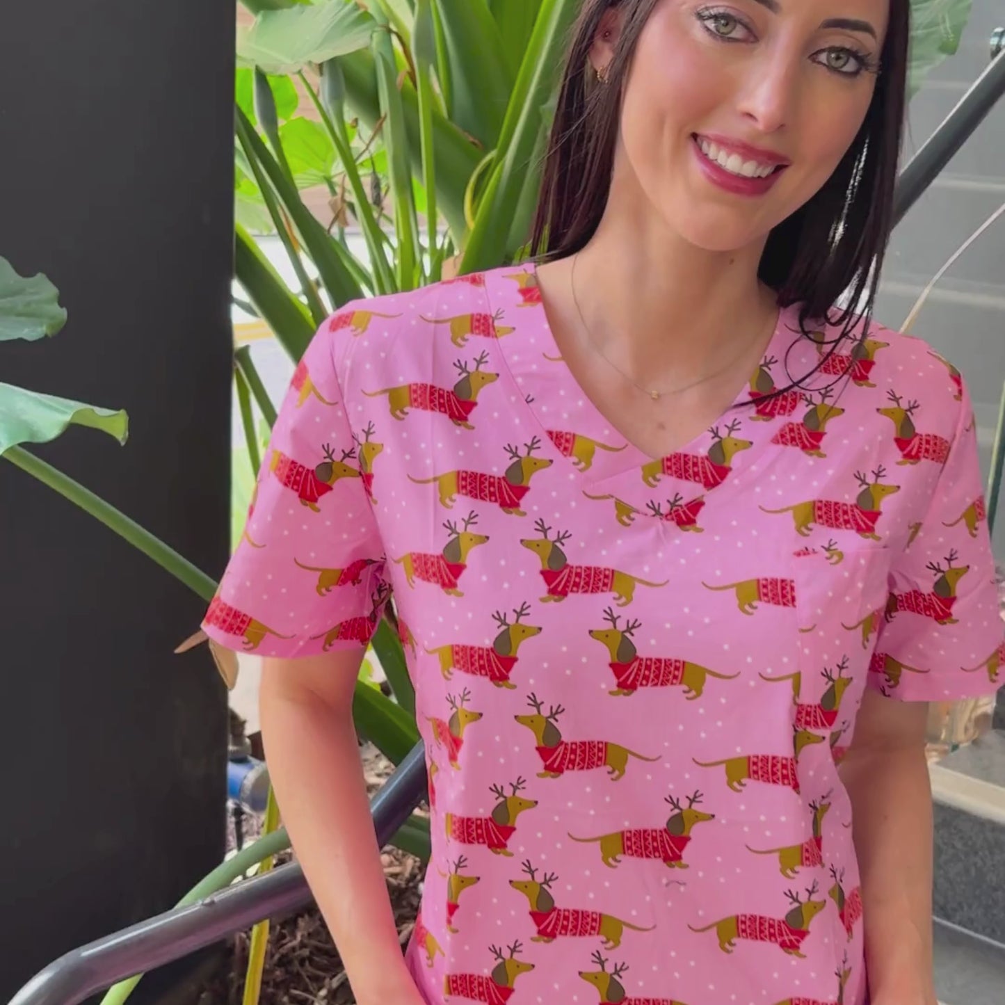 'Dachshund Through the Snow' Christmas Scrub Top