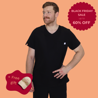 Mens Comfort Fit Black Medical Scrub Top