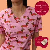 'Dachshund Through the Snow' Christmas Scrub Top