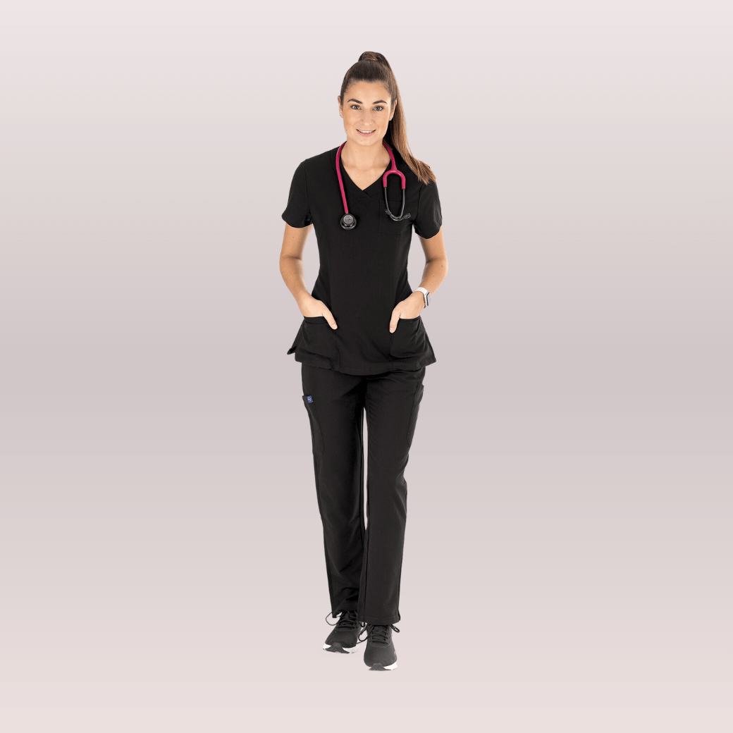 Nurses wearing Black Scrub Tops from Fit Right Medical Scrubs