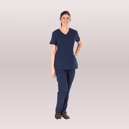 Nurses wearing Navy Scrub Pants from Fit Right Medical Scrubs