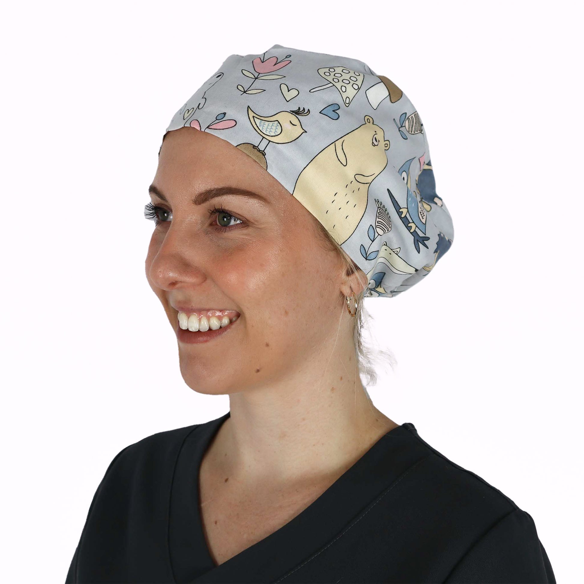 Fit Right Medical Scrubs Medical Scrub Cap in Blue Animal Print