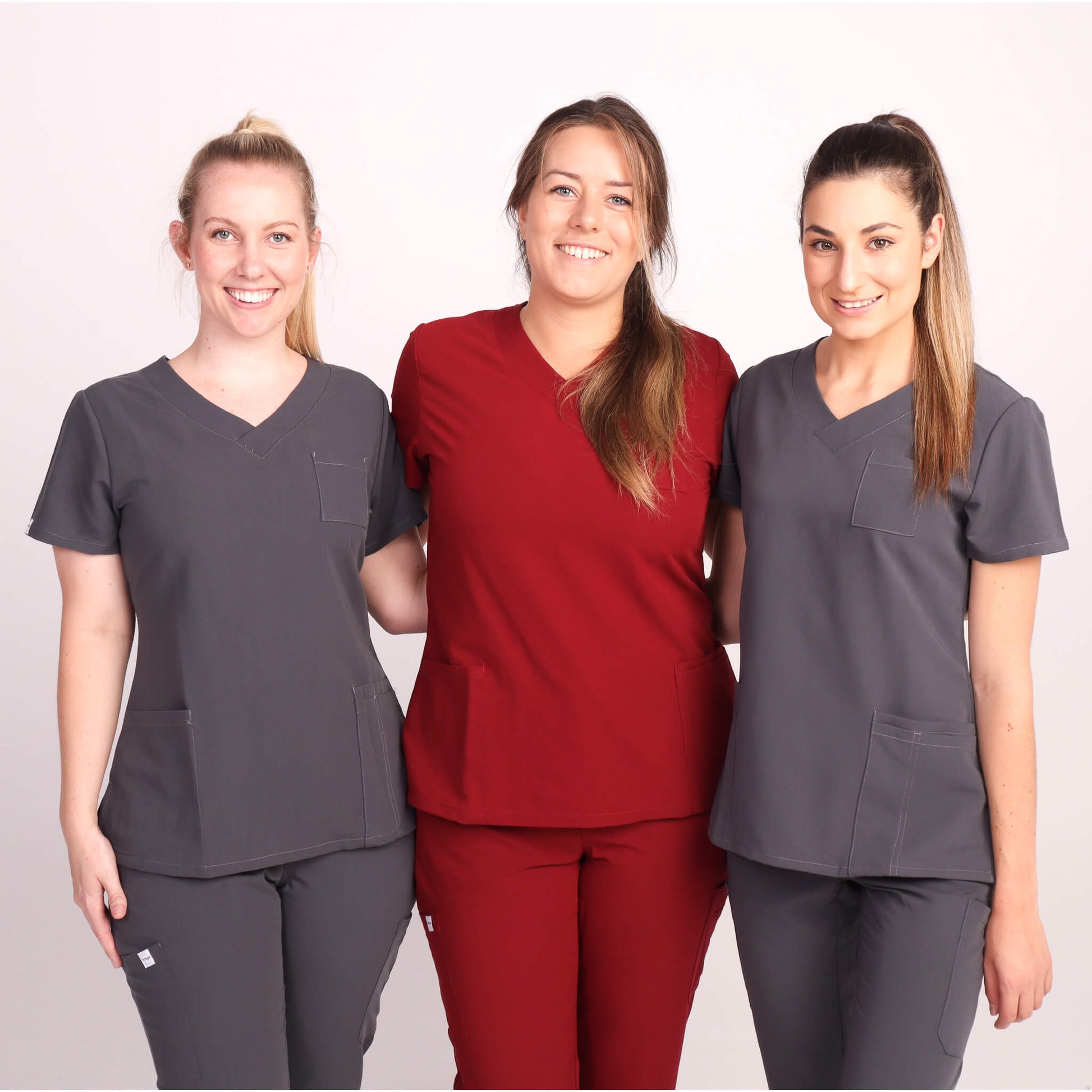 Nurse wearing Charcoal/Grey Medical Scrub Set by Fit Right Medical Scrubs. Available online near you today.