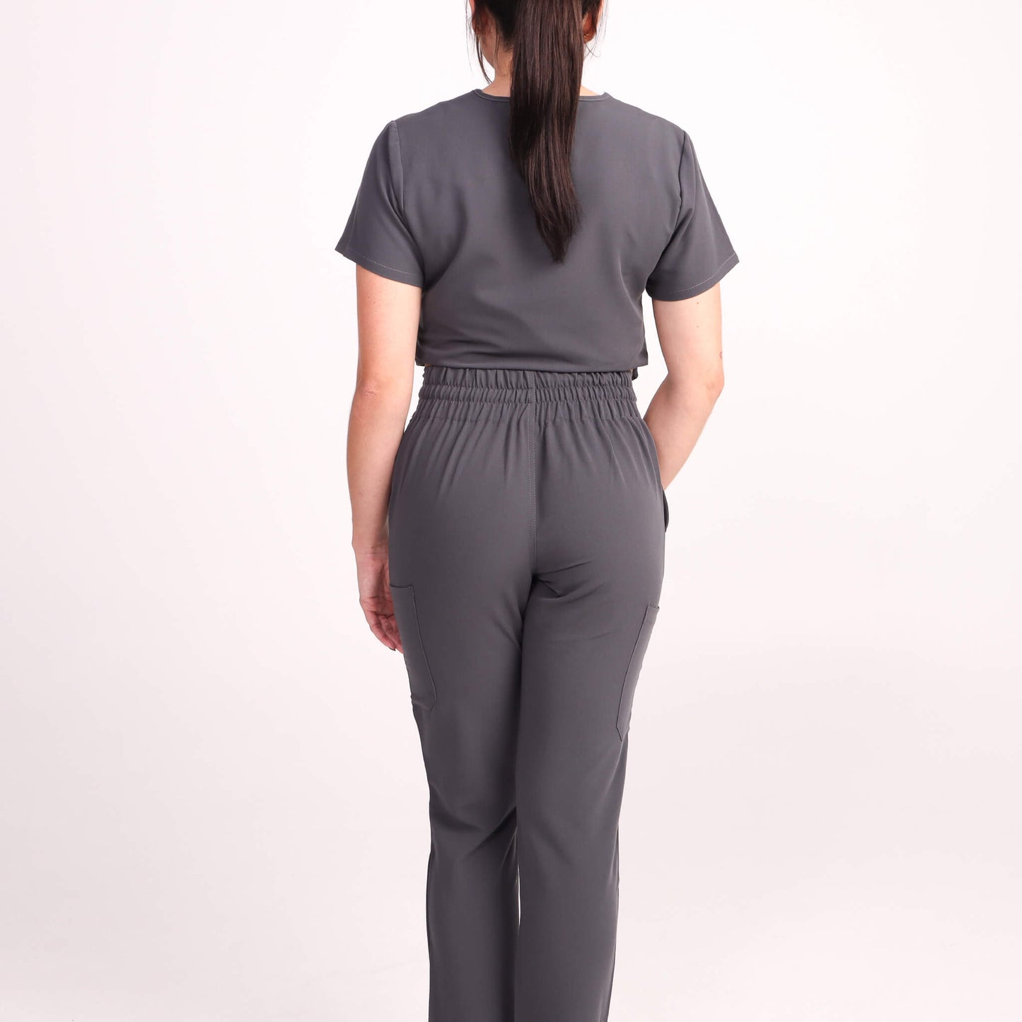 Nurse wearing Charcoal/Grey Medical Scrub Set by Fit Right Medical Scrubs. Available online near you today.