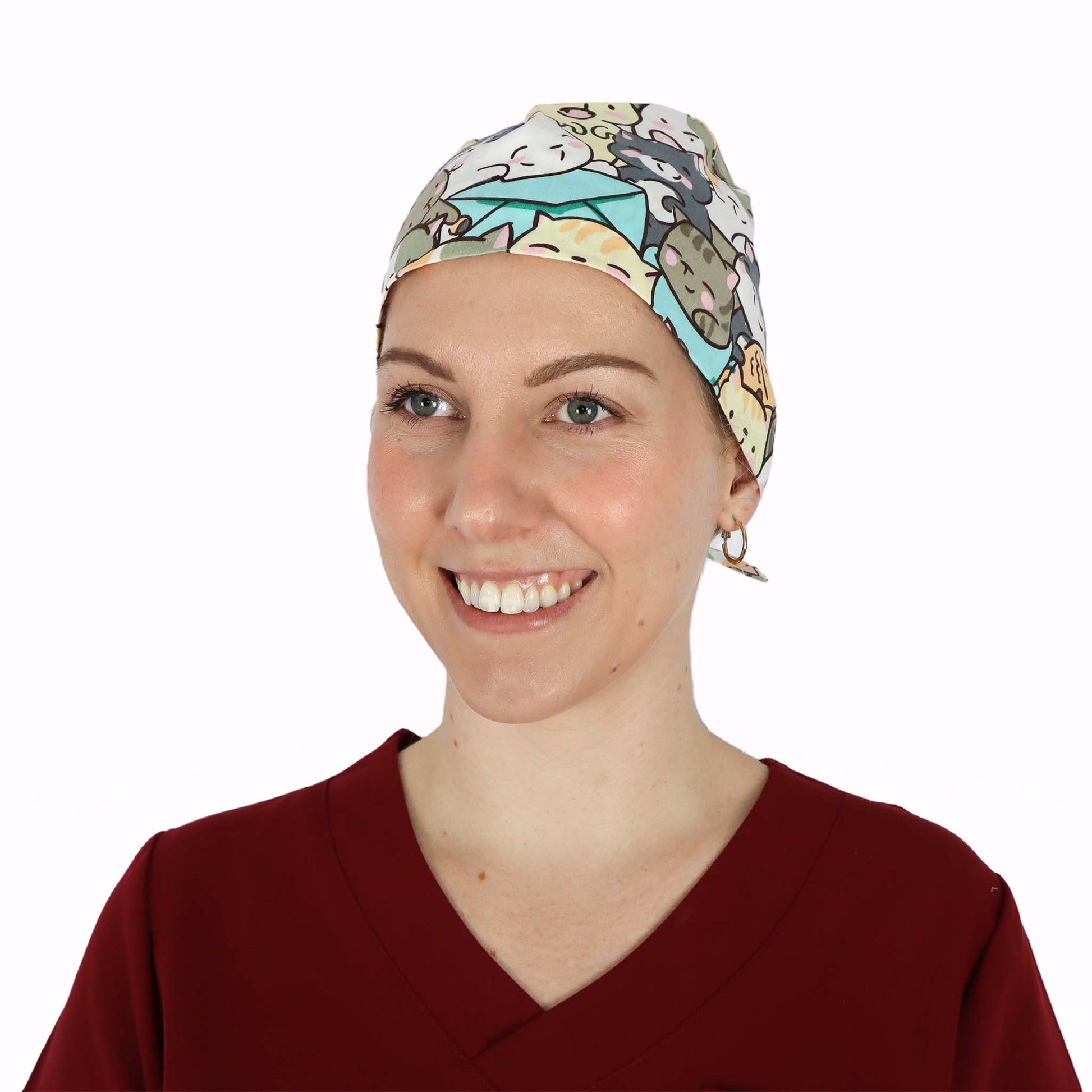 Fit Right Medical Scrubs Medical Scrub Cap in Multi Colour Cat Print