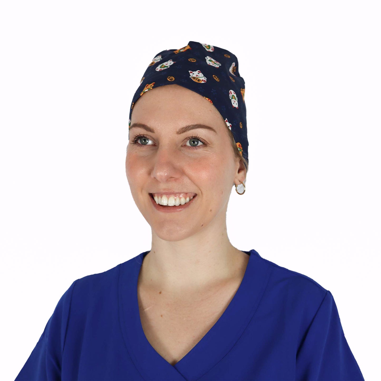 Fit Right Medical Scrubs Medical Scrub Cap in Navy Cat Print