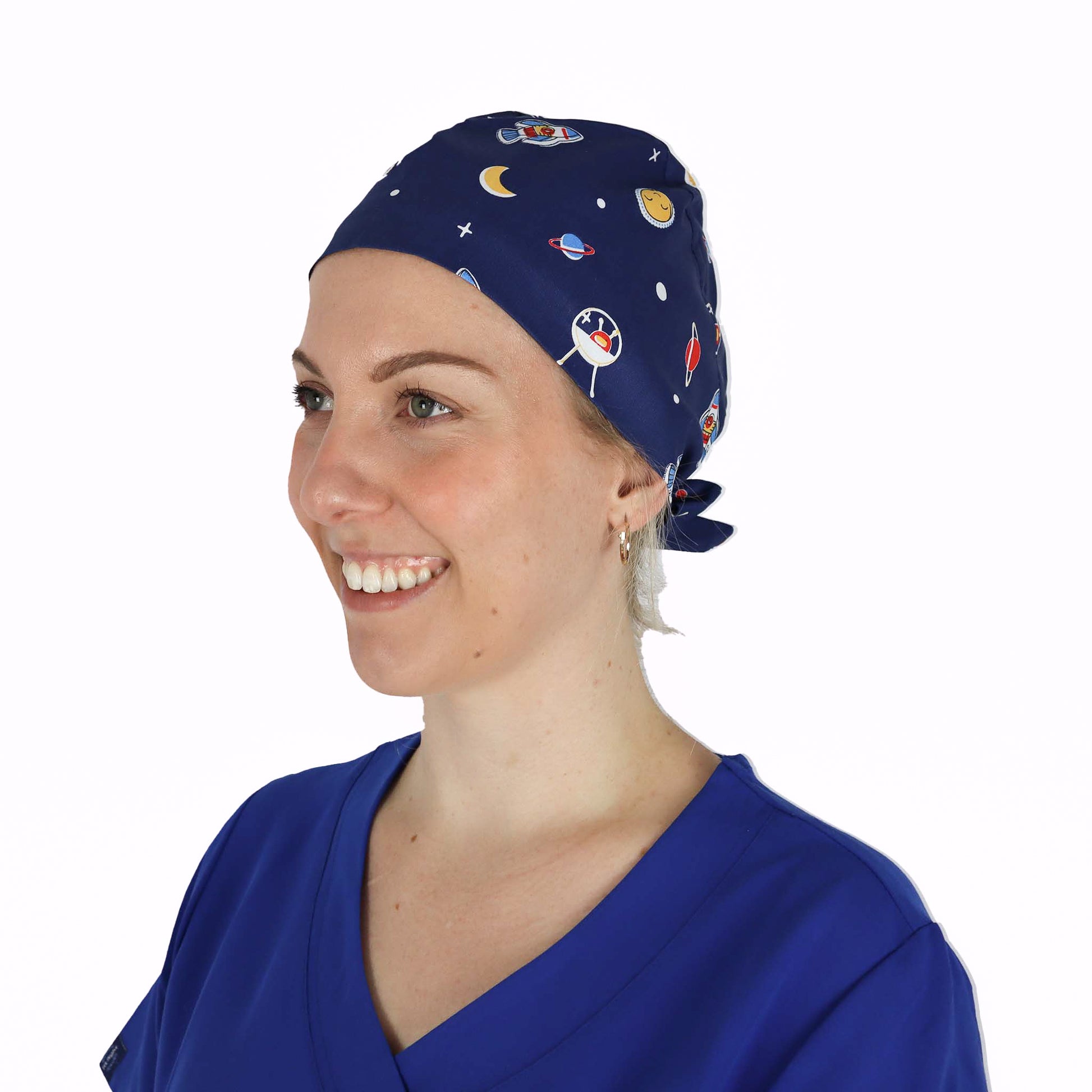 Fit Right Medical Scrubs Medical Scrub Cap in Navy Space Print