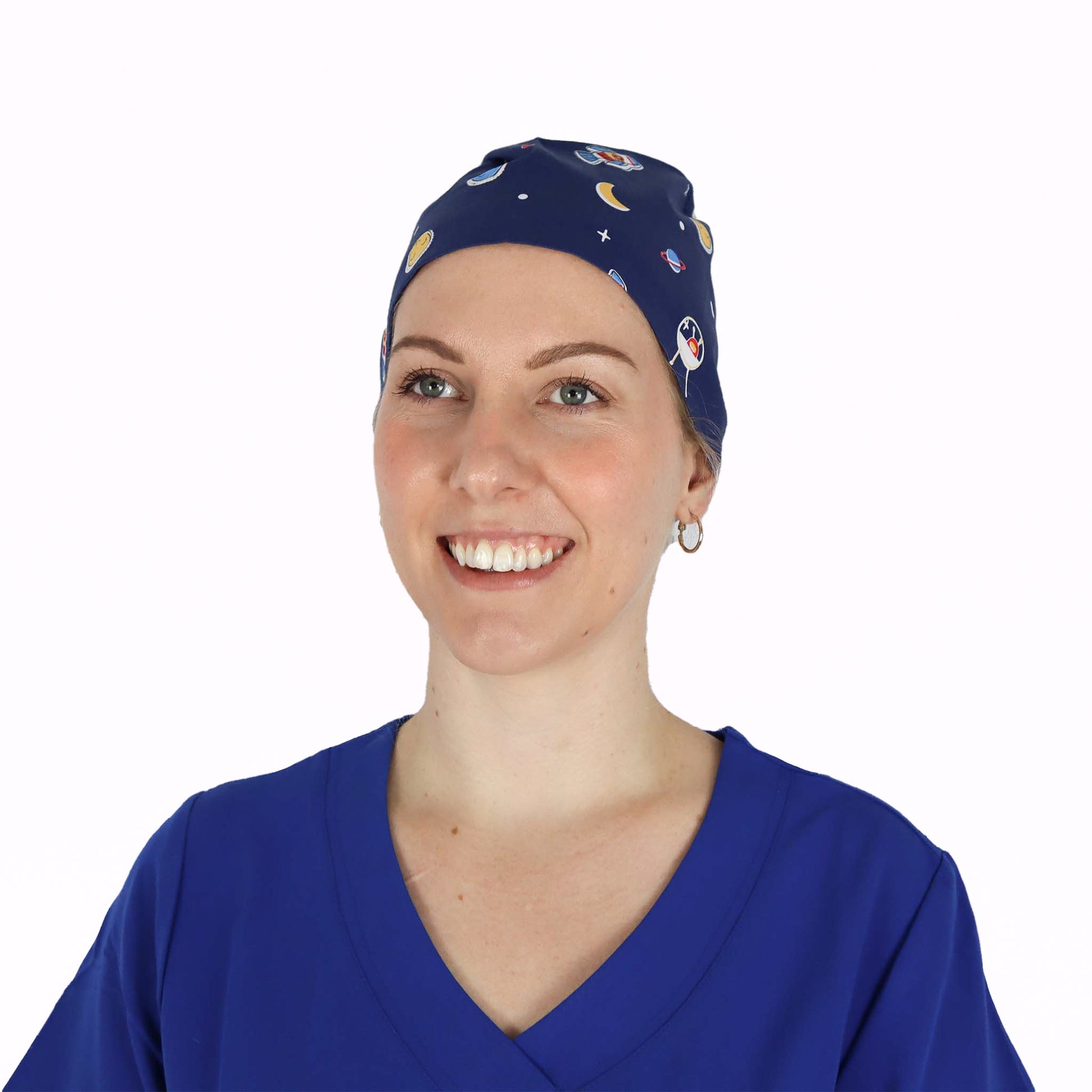 Fit Right Medical Scrubs Medical Scrub Cap in Navy Space Print