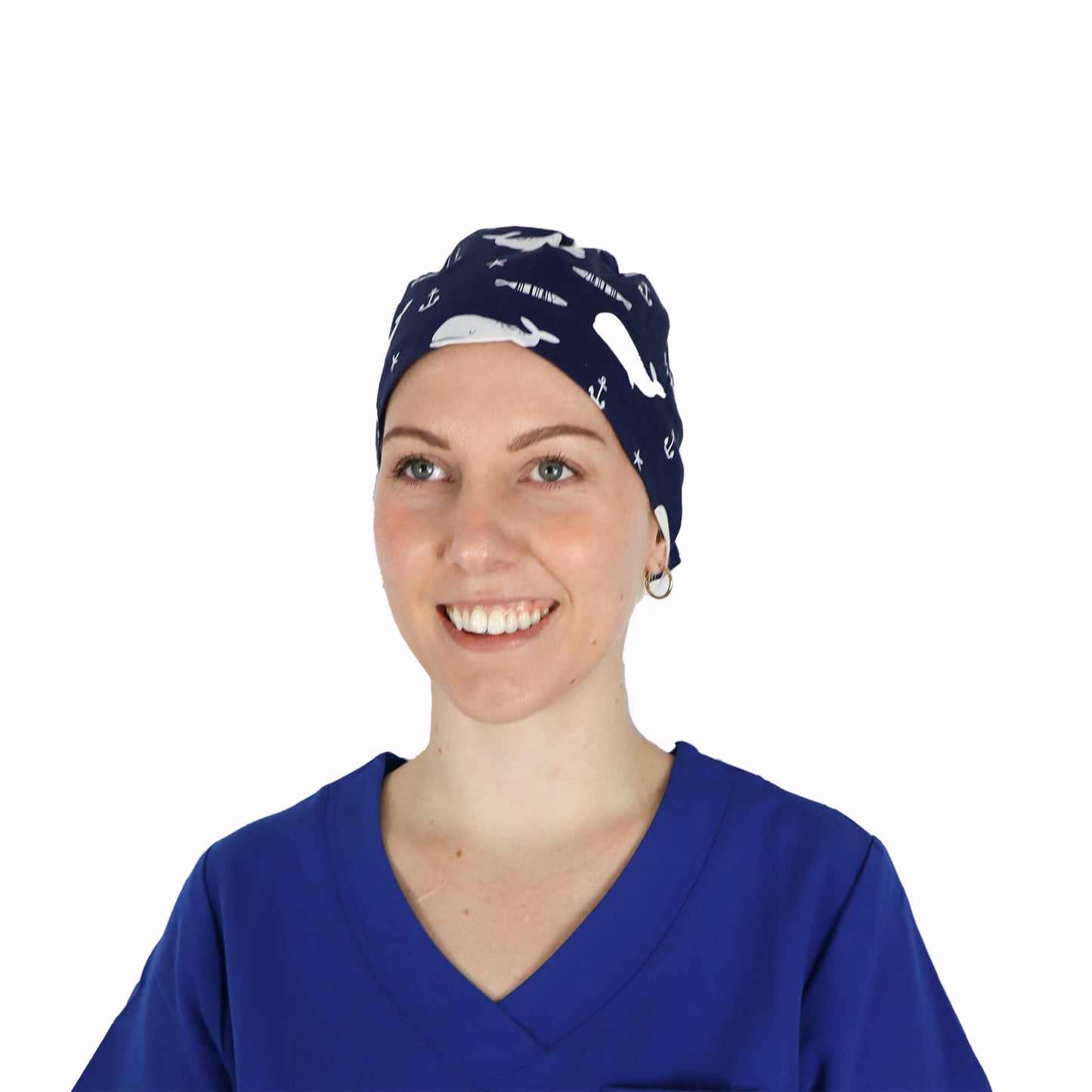 Fit Right Medical Scrubs Medical Scrub Cap in Navy Whale Print