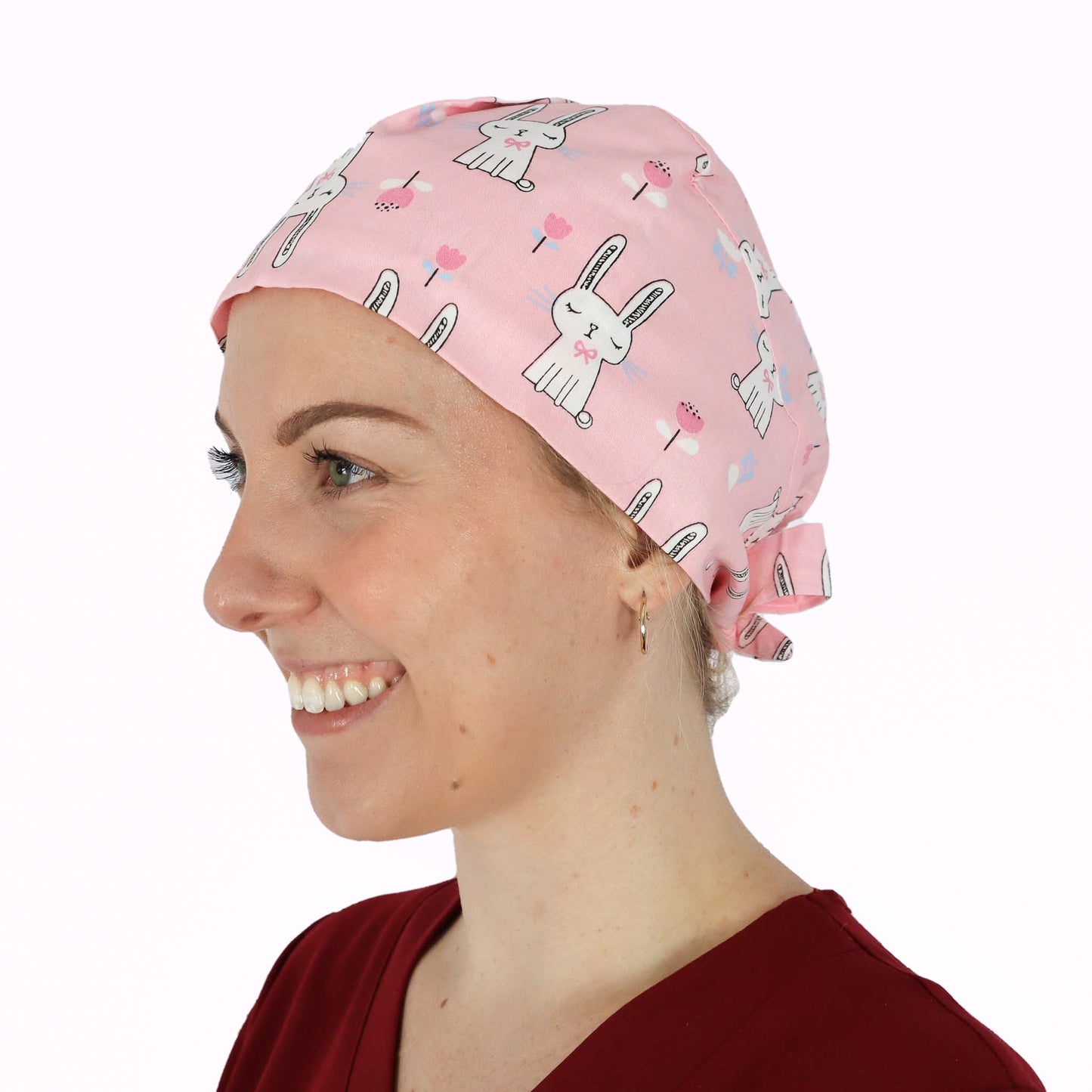 Fit Right Medical Scrubs Medical Scrub Cap in Pink Bunny Print