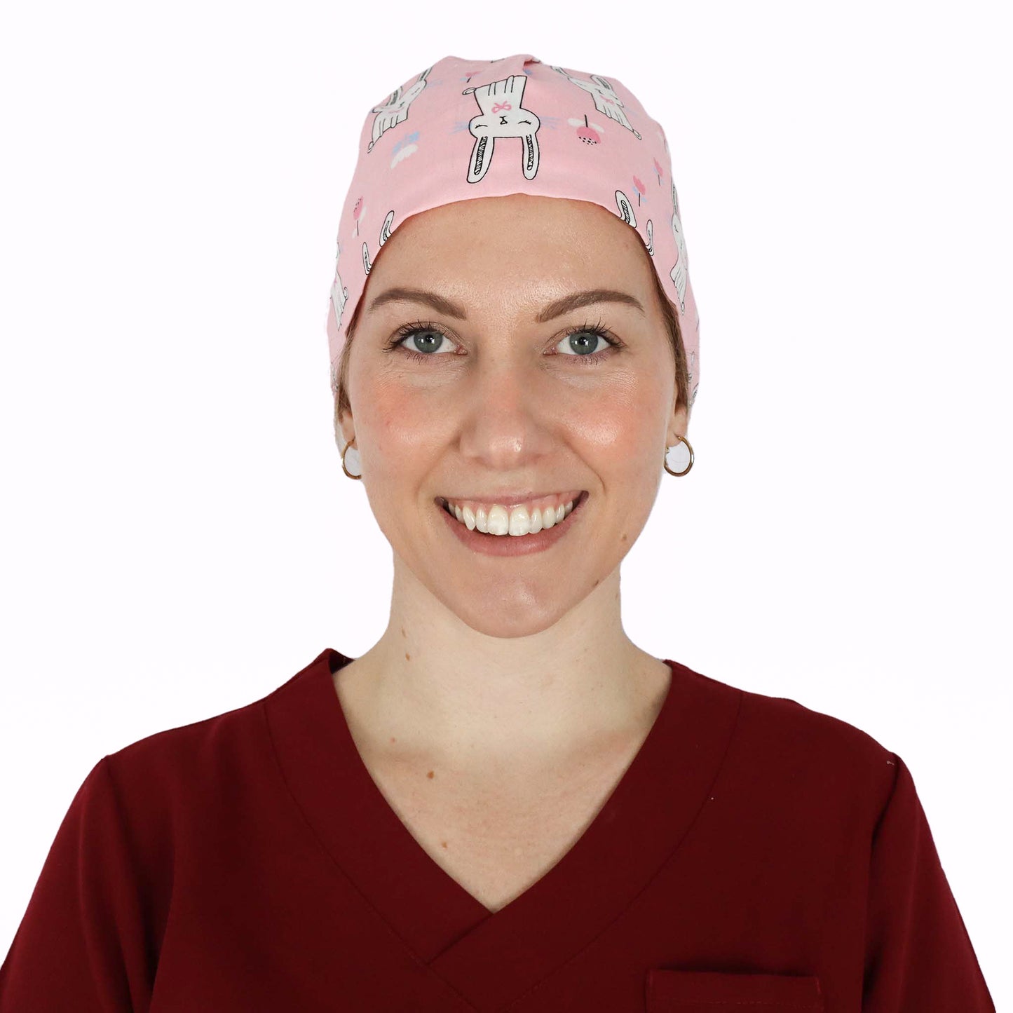 Fit Right Medical Scrubs Medical Scrub Cap in Pink Bunny Print