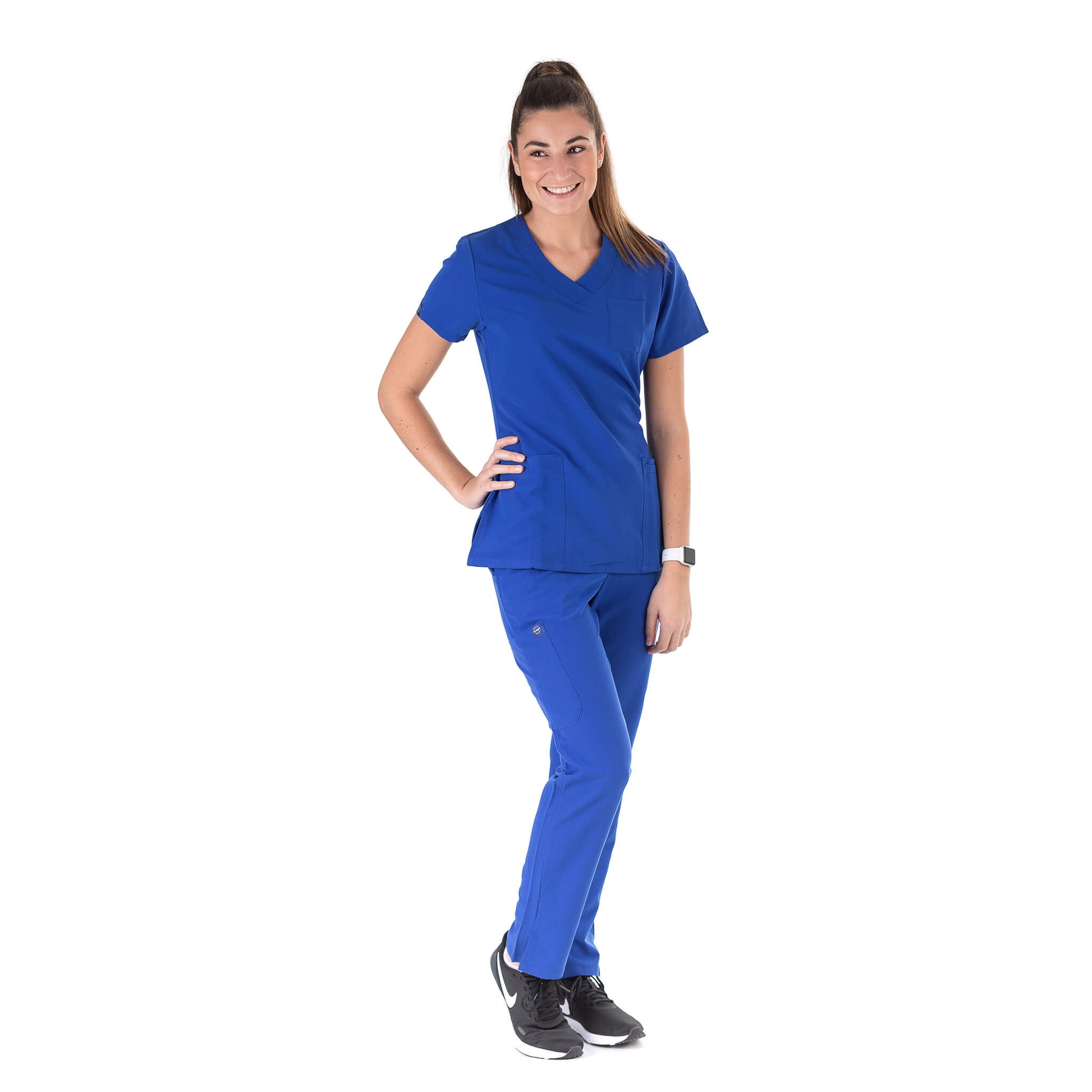 Nurse wearing Royal Blue Medical Scrub Set from Fit Right Medical Scrubs