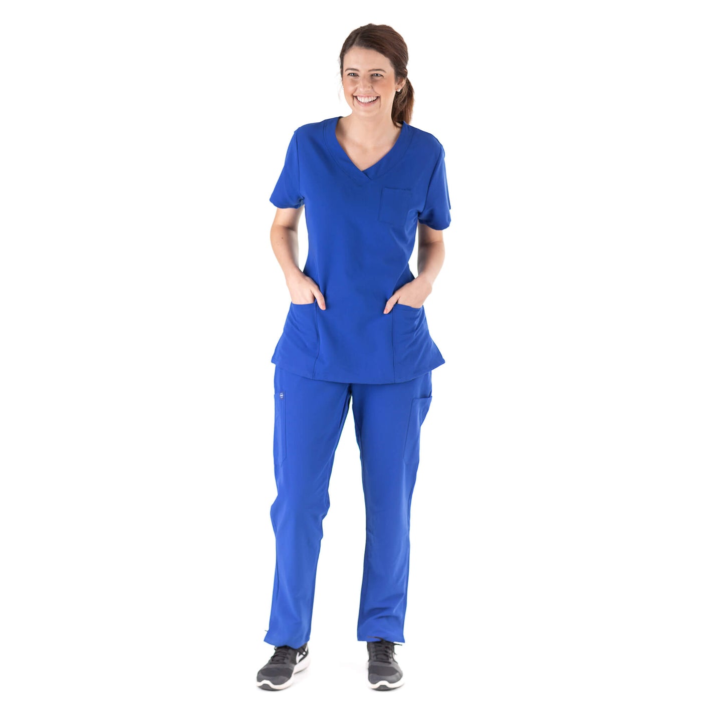 Nurse wearing Royal Blue Medical Scrub Set from Fit Right Medical Scrubs