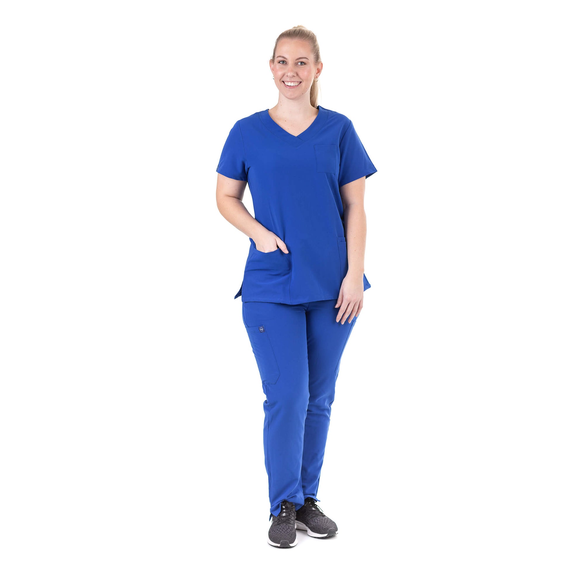 Nurse wearing Royal Blue Medical Scrub Set from Fit Right Medical Scrubs