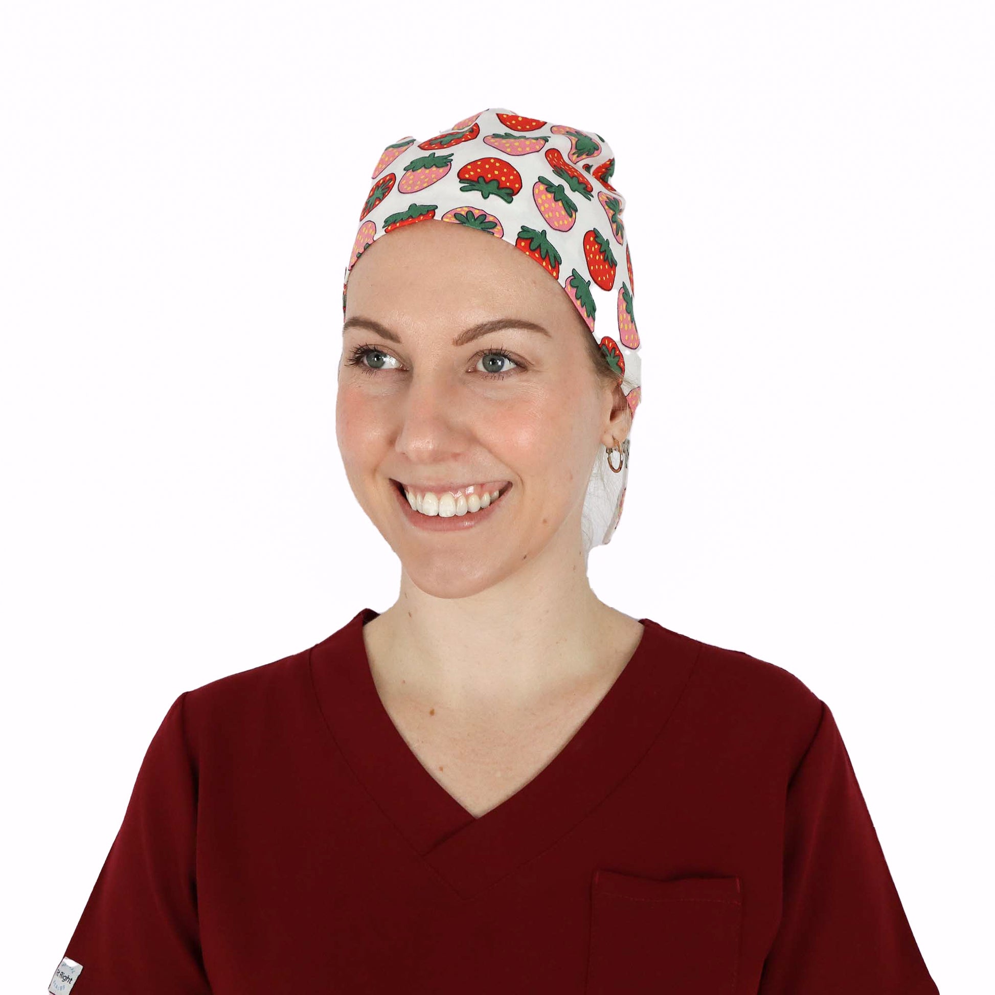 Fit Right Medical Scrubs Medical Scrub Cap in Strawberry Print