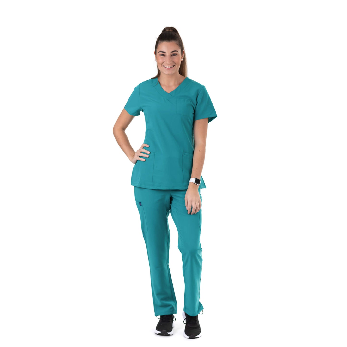 Nurse wearing Teal Medical Scrub Set from Fit Right Medical Scrubs
