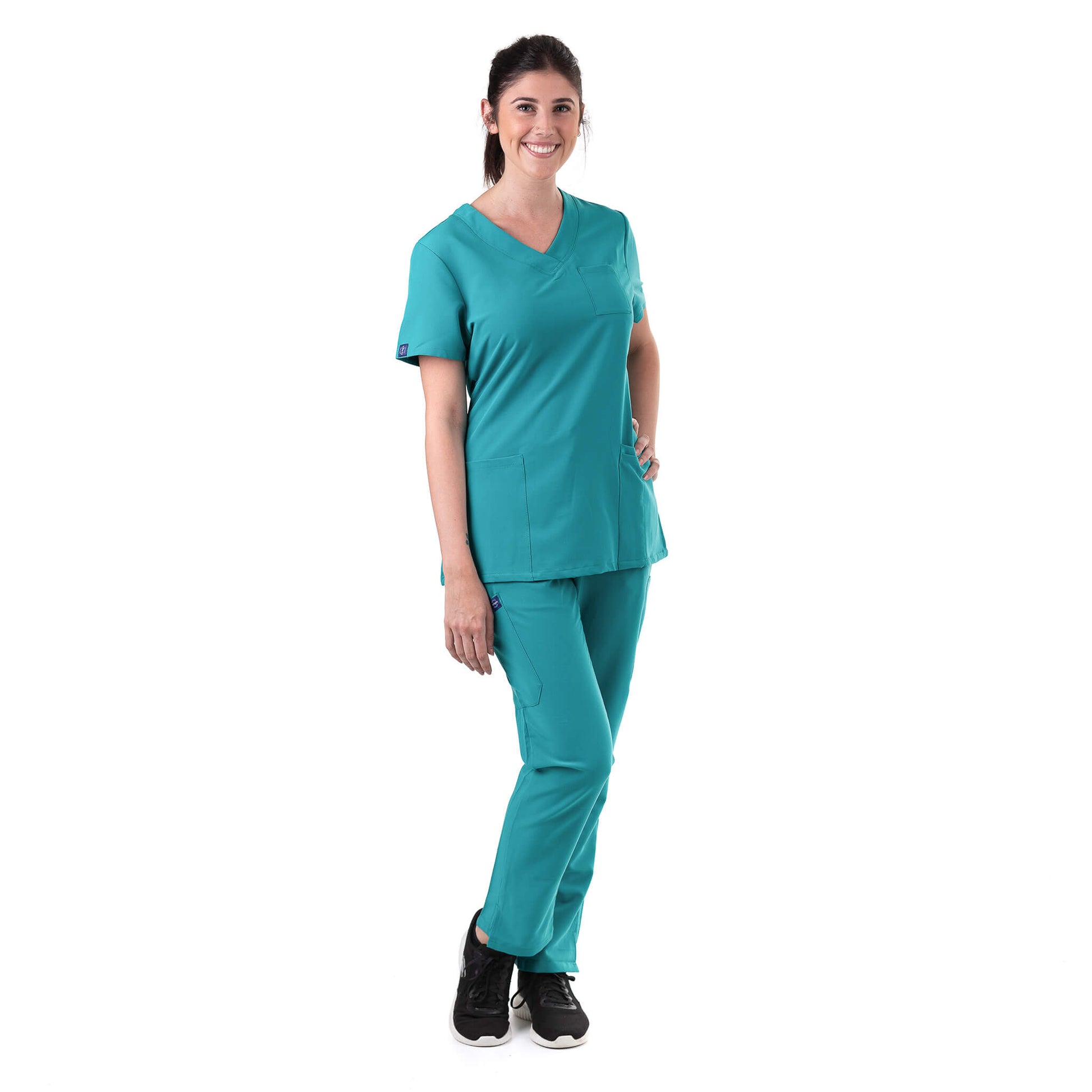 Nurse wearing Teal Medical Scrub Set from Fit Right Medical Scrubs